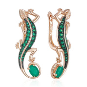 Pendientes Kinel de gota de lagarto de circón Natural verde intenso para mujer 585 chapado en oro rosa y negro joyería Punk diaria de animales Vintage