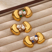 Pendientes gruesos de perlas de imitación de circón para mujer, aretes geométricos de acero inoxidable, regalo de joyería de Navidad y boda resistente al agua