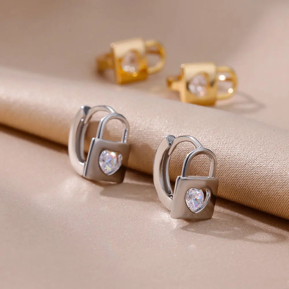Pendientes con cierre de circonita en forma de corazón para mujer, aretes de aro de acero inoxidable de lujo, moda coreana, joyería de boda 2023