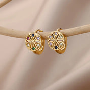 Pendientes de flores de colores para mujer, aretes de aro de acero inoxidable con circonita cúbica, joyería estética de lujo, aretes para mujer 2024