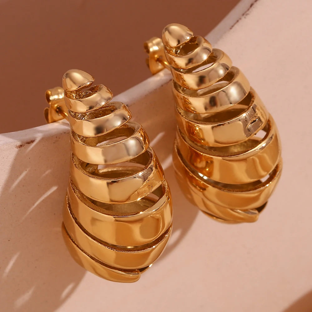 E.B.belle-pendientes de gota de agua hueca para mujer, aretes de acero inoxidable 316L, Color plateado, joyería chapada en oro de 18K