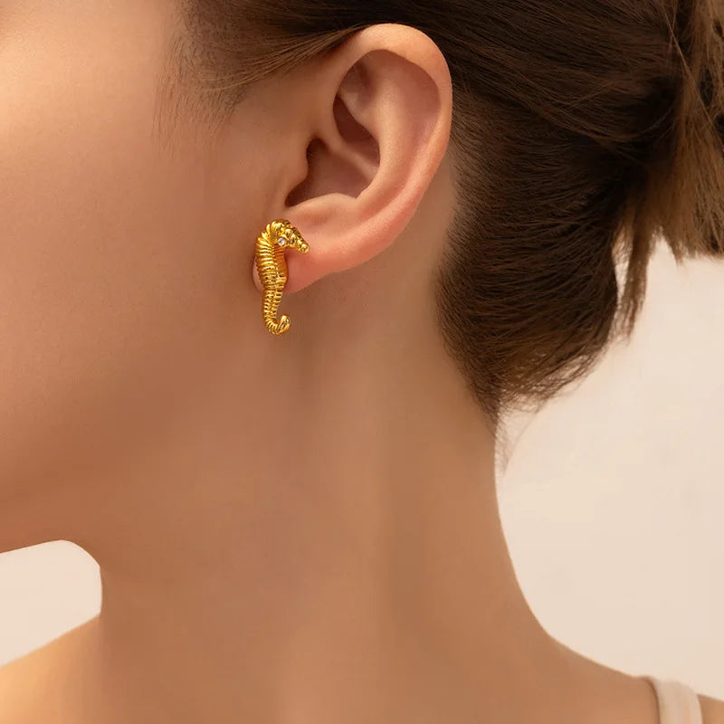 EILIECK 316L pendientes de tuerca de circonita de tortuga de Color dorado de acero inoxidable para mujer joyería de oreja impermeable de moda bisutería de regalo para niñas