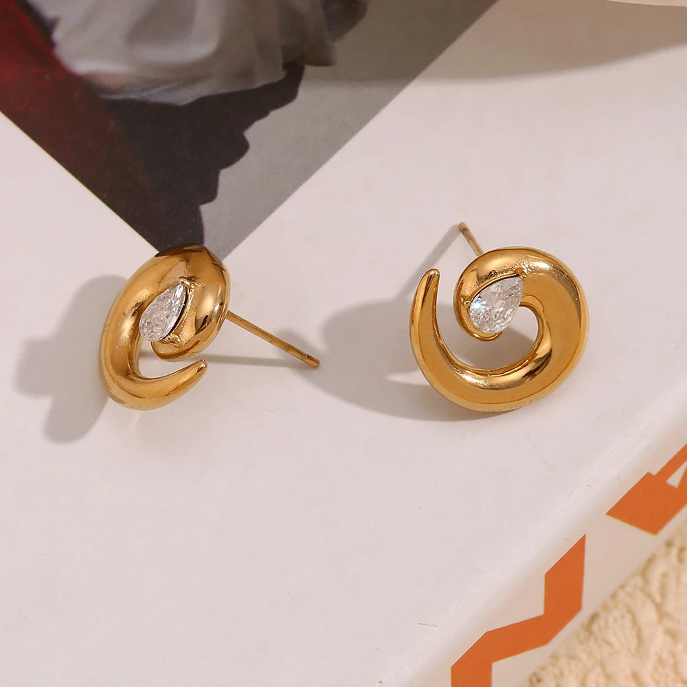 E.B.belle-pendiente con forma de serpiente para mujer, Color dorado, gota de agua, diamantes de imitación, sin deslustre, joyería hipoalergénica de acero inoxidable