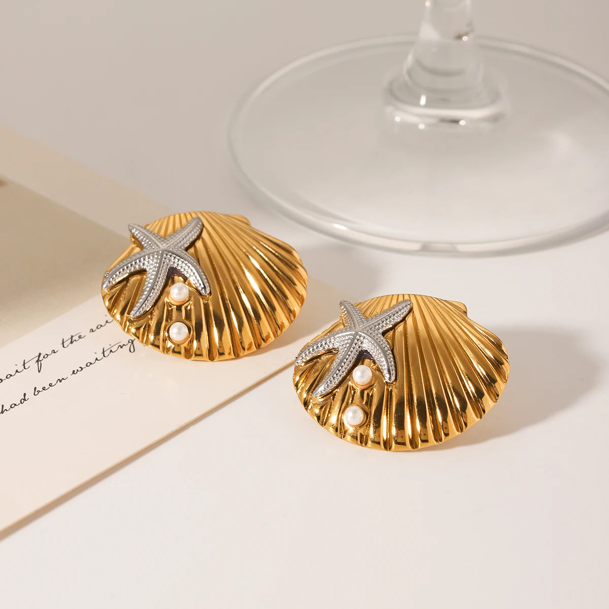Pendientes creativos de concha de estrella de mar de Metal de gran tamaño para mujer, orejera de acero inoxidable a la moda, regalos de joyería de lujo para mujer