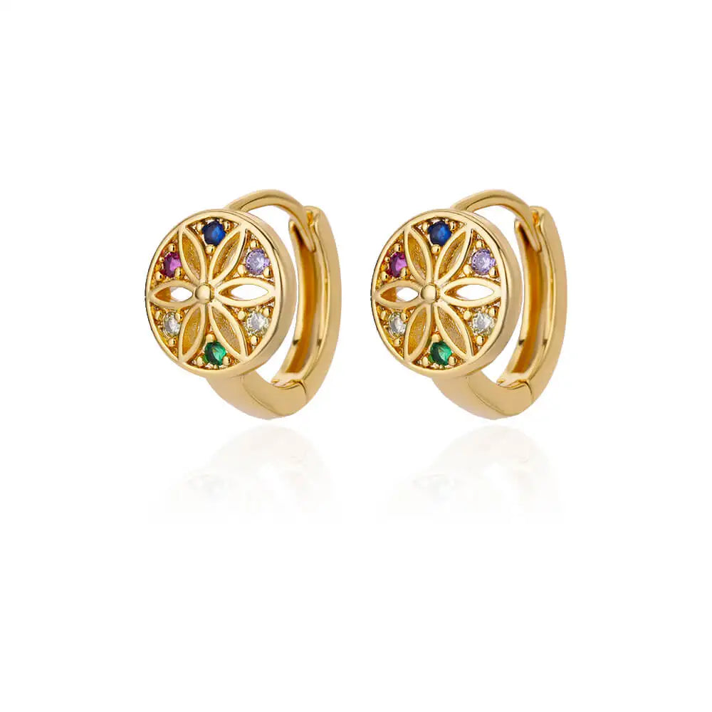 Pendientes de flores de colores para mujer, aretes de aro de acero inoxidable con circonita cúbica, joyería estética de lujo, aretes para mujer 2024