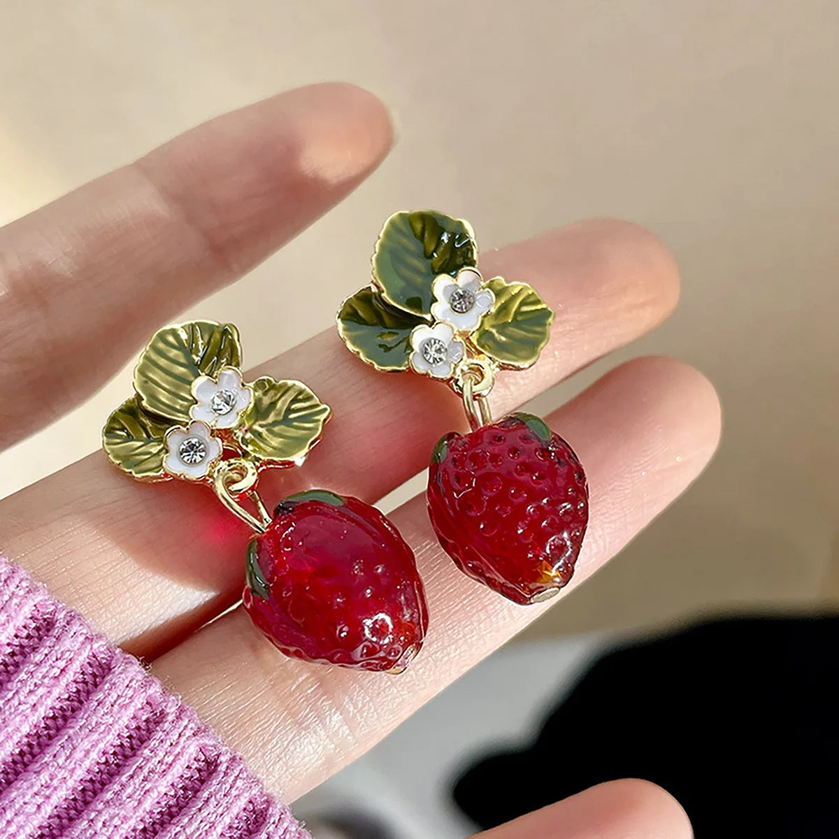 Bonito pendiente colgante de fresa roja de simulación, nuevo pendiente de fruta y fresa para mujer, chica dulce para mujer, regalos de joyería de fiesta