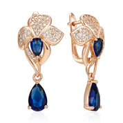 Kinel-pendientes largos de circonita Natural azul para mujer, aretes colgantes de flores Vintage, Color oro rosa 585, joyería fina étnica para boda