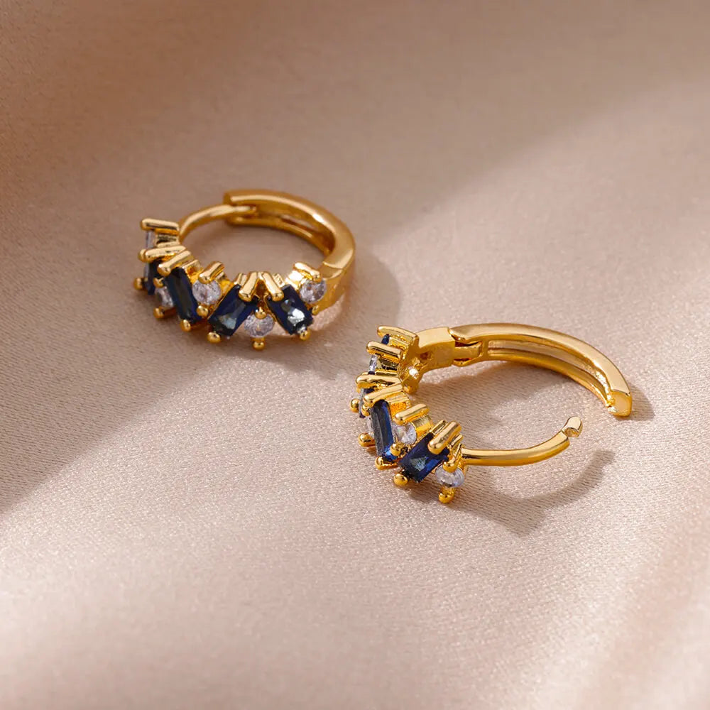 Pendientes de circón azul para mujeres y niñas, novedad en pendientes de aro de acero inoxidable, joyería de boda de lujo de tendencia 20224, envío gratis