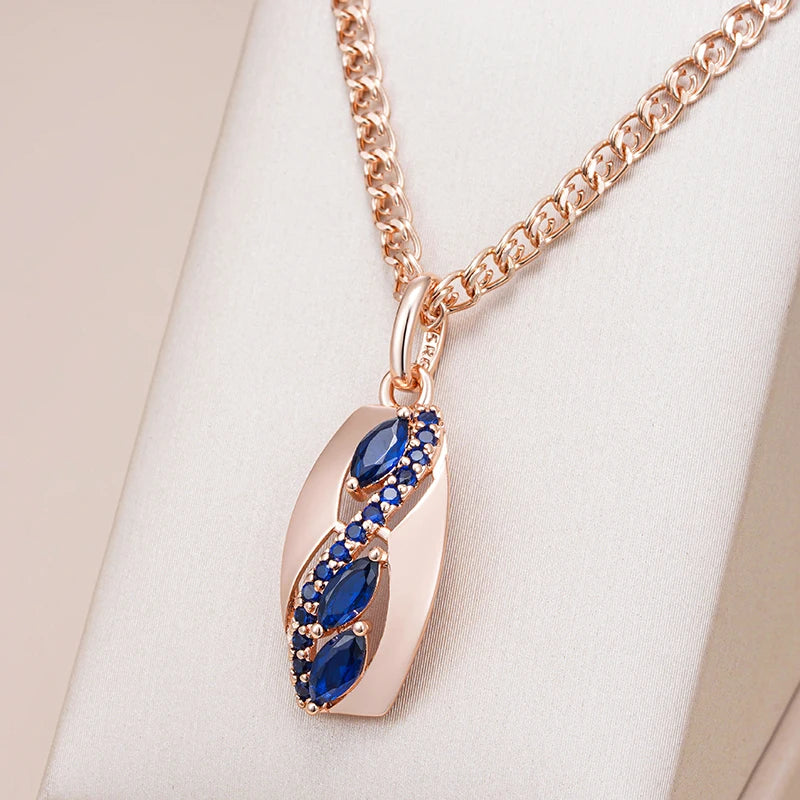 Kinel-collar con colgante de circonita Natural para mujer, rombos brillantes, azul, moda 585, Color oro rosa, joyería Vintage fina diaria