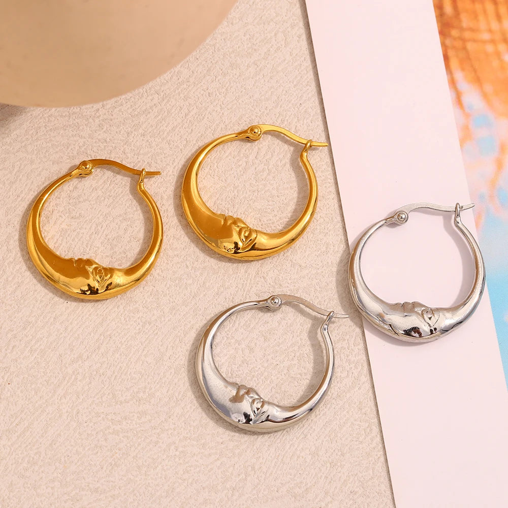 E.B.belle-pendientes de aro con forma de luna abstracta para mujer, joyería elegante, redonda, hipoalergénica, Color dorado/plateado, de acero inoxidable