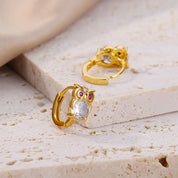 Pendientes de aro de búho de cristal para mujer, aretes de acero satinado con circonita de Animal, conejo, leopardo, elefante, oso, joyería bonita, regalo para niñas