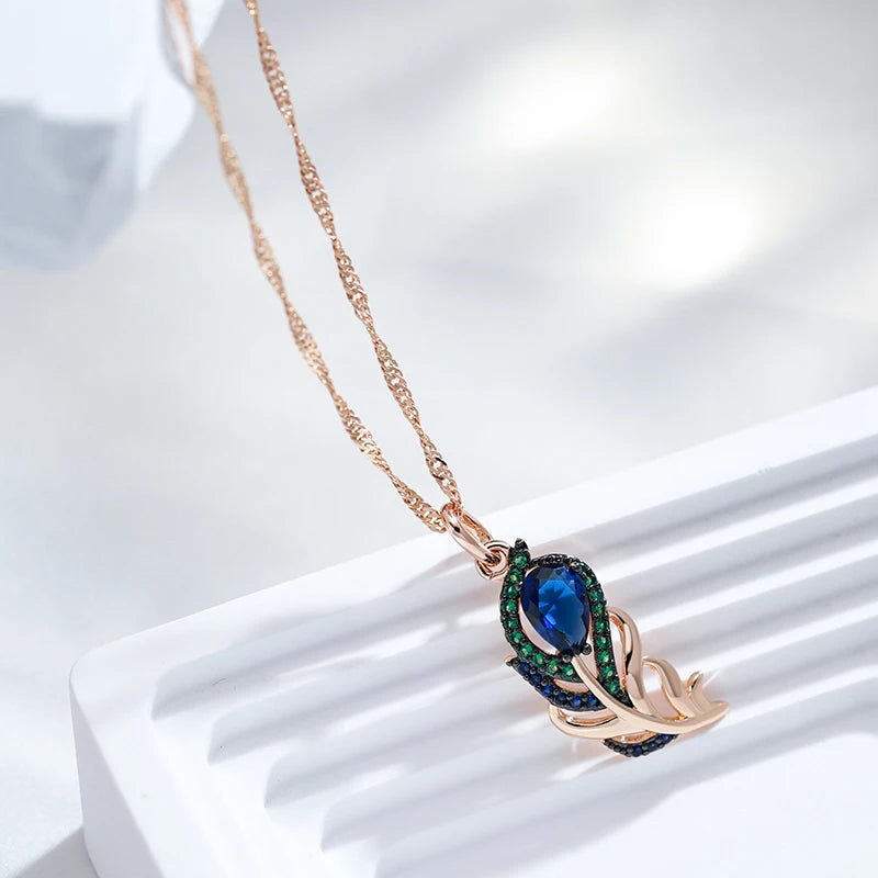 Kinel-collar con colgante de circón Natural azul para mujer, oro rosa 585, chapado en negro, hoja de cristal Vintage, joyería fina diaria