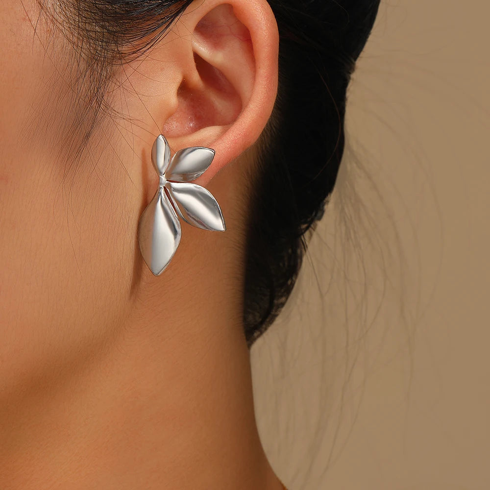 Pendientes de acero inoxidable elegantes y de gama alta, diseño de moda, exquisitos pendientes de pétalos de flores para mujer, joyería, recuerdos de fiesta