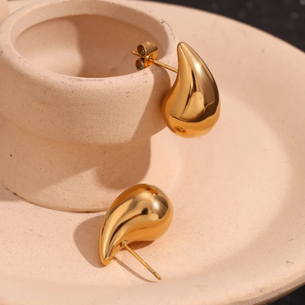 E.B.belle Mini pendientes de gota huecos de tamaño S, pendientes chapados en oro de 18 quilates de Color plateado para mujer, regalo de acero inoxidable 316L