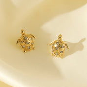 EILIECK 316L pendientes de tuerca de circonita de tortuga de Color dorado de acero inoxidable para mujer joyería de oreja impermeable de moda bisutería de regalo para niñas
