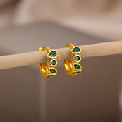 Pendientes de aro verdes de circón minimalistas para mujer, aretes de botón de oreja de círculo pequeño de acero inoxidable, joyería de moda