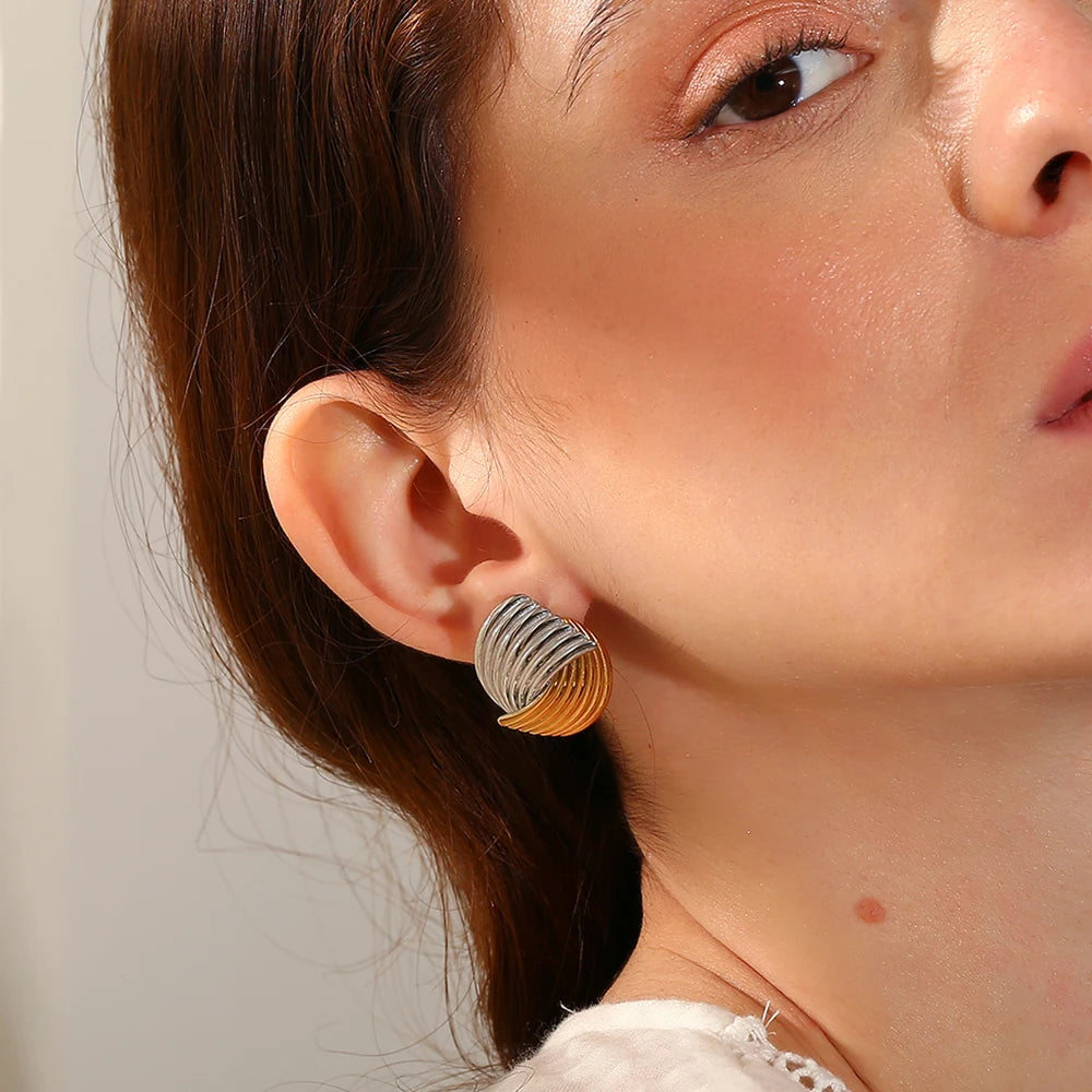 E.B.belle-pendientes cruzados con líneas en forma de abanico para mujer, mezcla de colores, acero inoxidable de alta calidad, oro de 18 quilates, sin deslustre, regalo de joyería