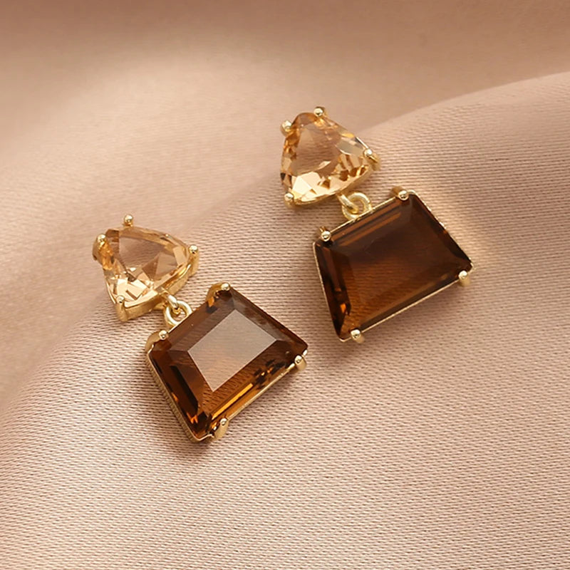 Pendientes de gota de cobre de circonita cúbica para mujer y niña, pendiente colgante de cristal marrón, joyería diaria para fiesta de cumpleaños