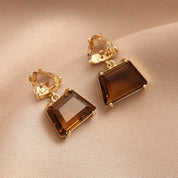 Pendientes de gota de cobre de circonita cúbica para mujer y niña, pendiente colgante de cristal marrón, joyería diaria para fiesta de cumpleaños