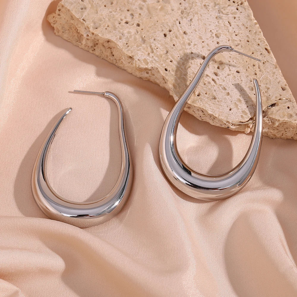 E.B.belle-pendientes de aro en forma de U, aretes grandes de acero inoxidable, impermeables, chapados en PVD, exagerados, abstractos, huecos