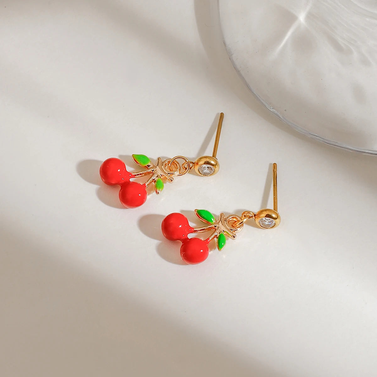 Zora-pendientes colgantes de acero inoxidable chapados en oro de 18 quilates para mujer, aretes colgantes de fresa y cereza, joyería resistente al agua de alta calidad