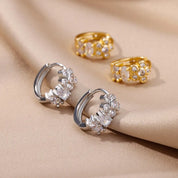 Pendientes de copo de nieve de circón para mujer, aretes de aro de cristal de acero inoxidable de Color dorado, joyería de boda de lujo, regalo de Navidad
