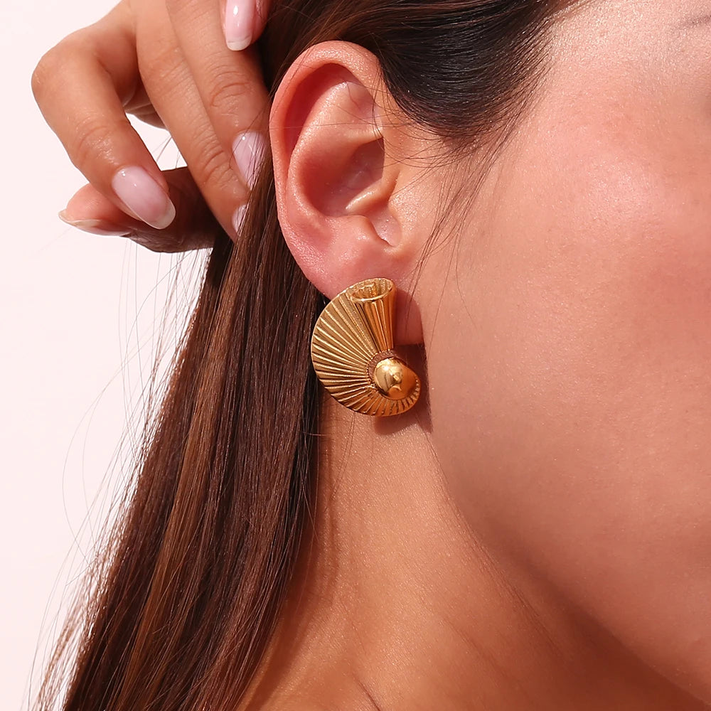 E.B.belle-pendientes en forma de abanico en espiral de bola de acero inoxidable 316L, accesorios chapados en oro de 18K, joyería creativa