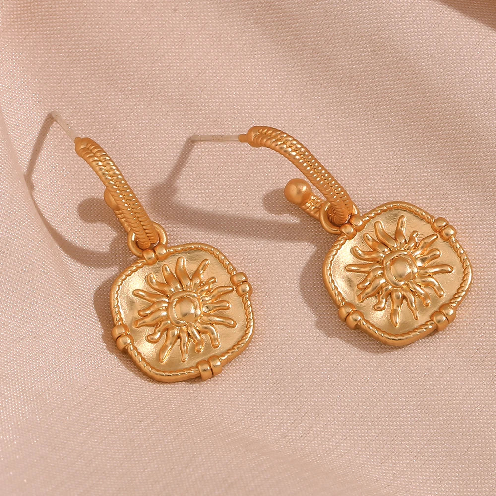 MamacitaSlay Vintage Sun Square Drop18K pendientes chapados en oro para mujer 2023 pendientes de acero inoxidable de tendencia para mujer 2023