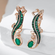 Pendientes Kinel de gota de lagarto de circón Natural verde intenso para mujer 585 chapado en oro rosa y negro joyería Punk diaria de animales Vintage