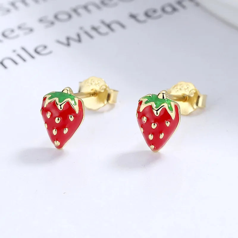 Pendientes pequeños y bonitos de fresa roja para mujer, pendientes de regalo de cumpleaños, accesorios de joyería