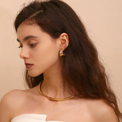 E.B.belle Edge of Waves pendientes brillantes impermeables, acero inoxidable 316L, pendientes para mujer, chapado en oro de 18K, regalo