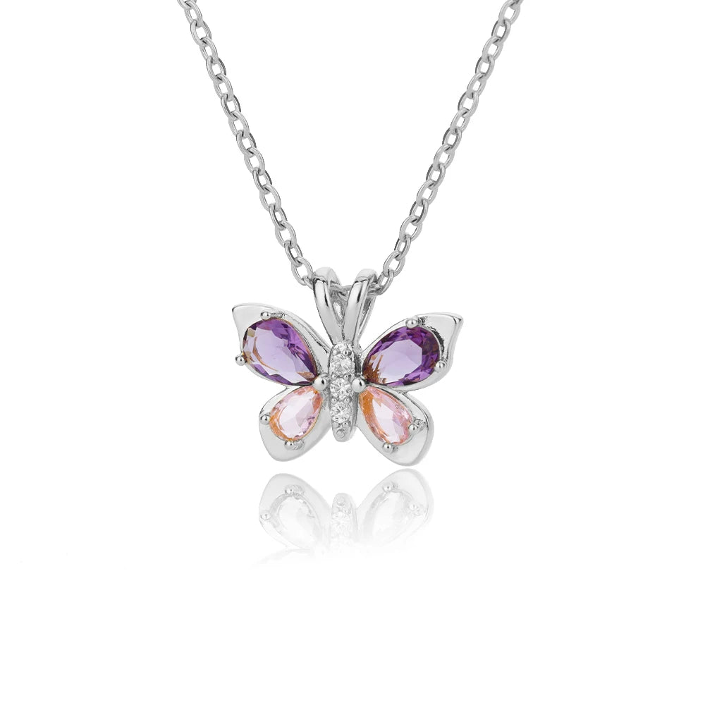 Bonito Collar de mariposa para mujer, collares estéticos de circonita púrpura de cristal de acero inoxidable, Gargantilla con dijes, joyería de fiesta