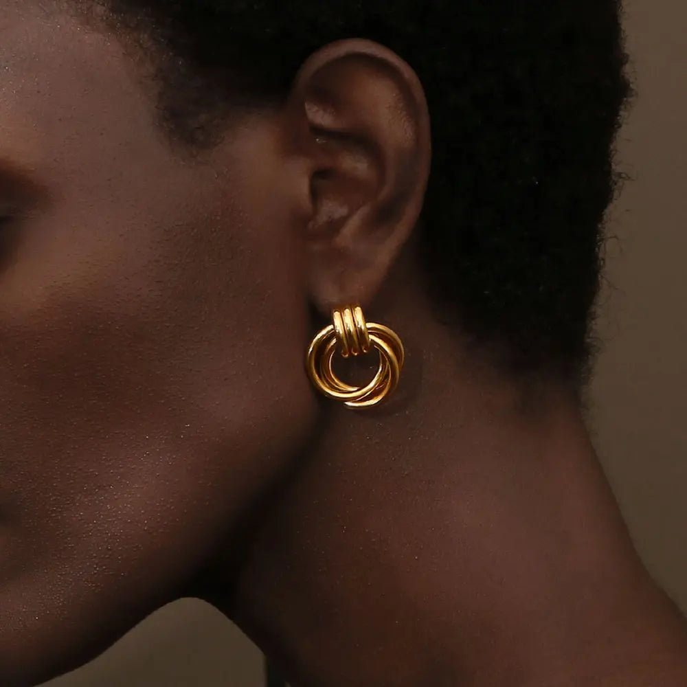 E.B.belle-pendientes circulares de líneas clásicas para mujer, joyería sin deslustre, acero inoxidable, hipoalergénico, chapado en oro de 18 quilates