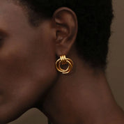 E.B.belle-pendientes circulares de líneas clásicas para mujer, joyería sin deslustre, acero inoxidable, hipoalergénico, chapado en oro de 18 quilates