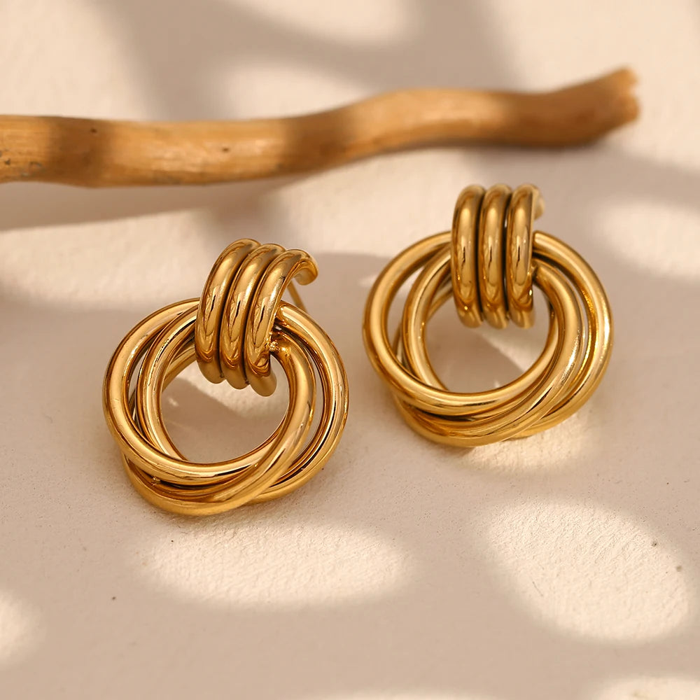 E.B.belle-pendientes circulares de líneas clásicas para mujer, joyería sin deslustre, acero inoxidable, hipoalergénico, chapado en oro de 18 quilates