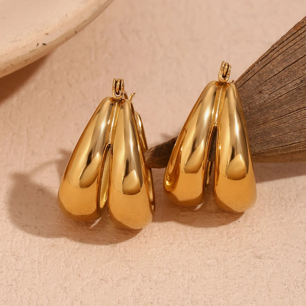 Pendientes de gota lisos en forma de U dobles, joyería chapada en oro de 18K, decoración de acero inoxidable 316L, sin deslustre, impermeable