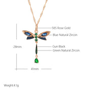 Kinel-collar con colgante de libélula de circón Natural para mujer, joyería fina Vintage chapada en oro rosa y negro, color azul intenso, 585