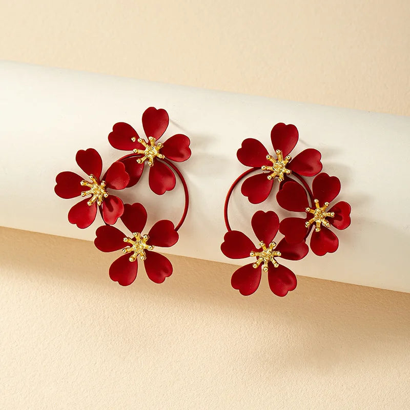 Pendientes de flores tridimensionales Retro geométricos para mujer, regalo de fiesta, joyería de moda, accesorios para las orejas BE490