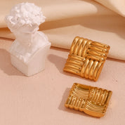 Pendientes cuadrados con rayas horizontales y verticales en un patrón de rejilla aretes Pendientes de mujer Regalo de acero inoxidable сubьги