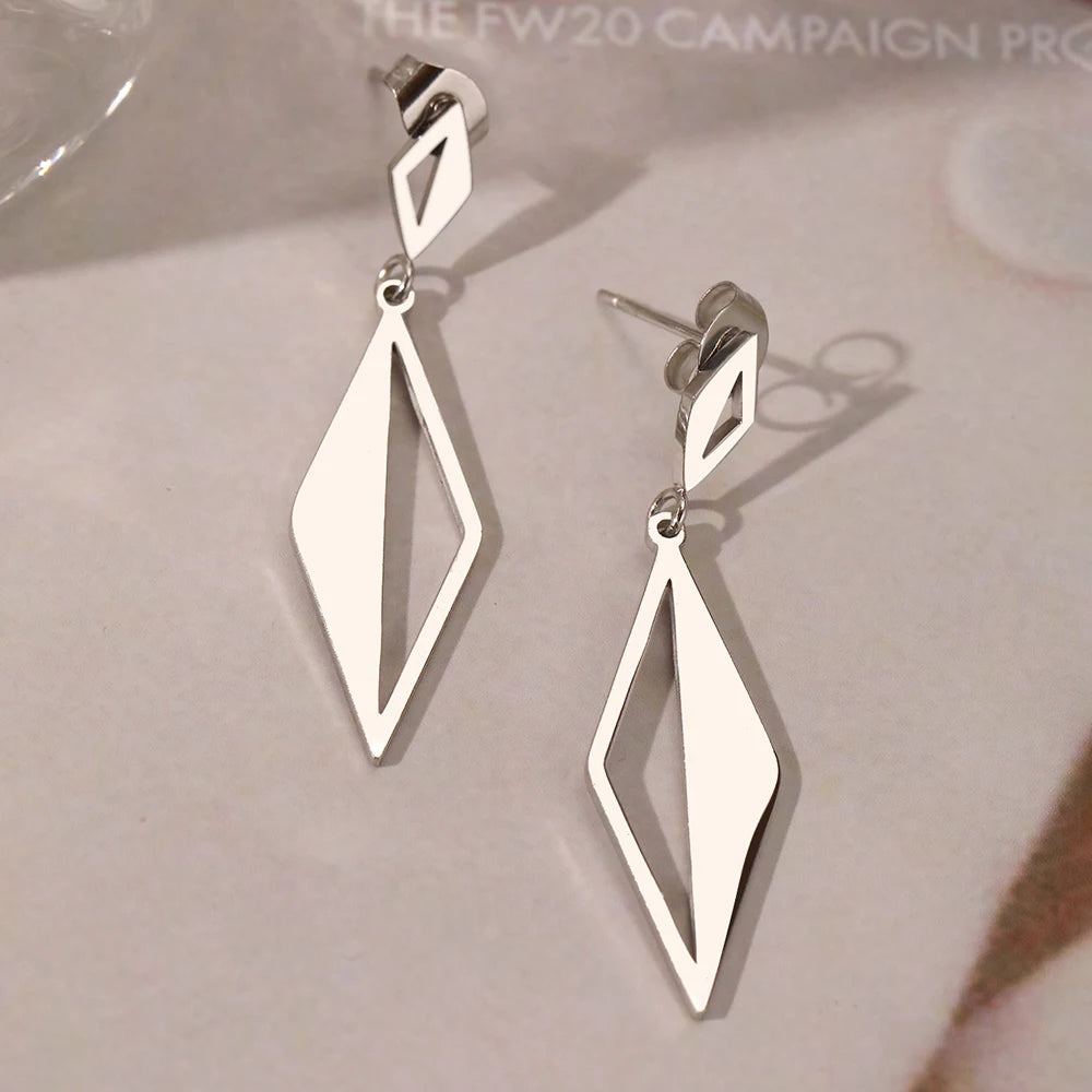 Pendientes de acero inoxidable minimalistas geométricos huecos cuadrilátero cuelgan diseño pendientes con sentido para mujer joyería uso diario nuevo
