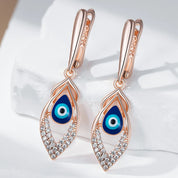 Kinel moda novedosa 585 pendientes de gota de esmalte azul de Color oro rosa para mujer chica boda fiesta joyería de gota de circón Natural