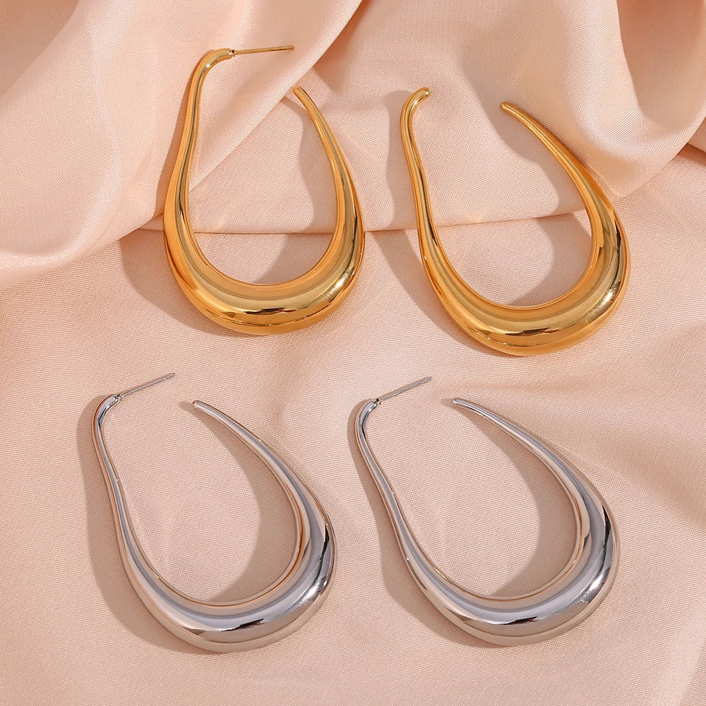 E.B.belle-pendientes de aro en forma de U, aretes grandes de acero inoxidable, impermeables, chapados en PVD, exagerados, abstractos, huecos