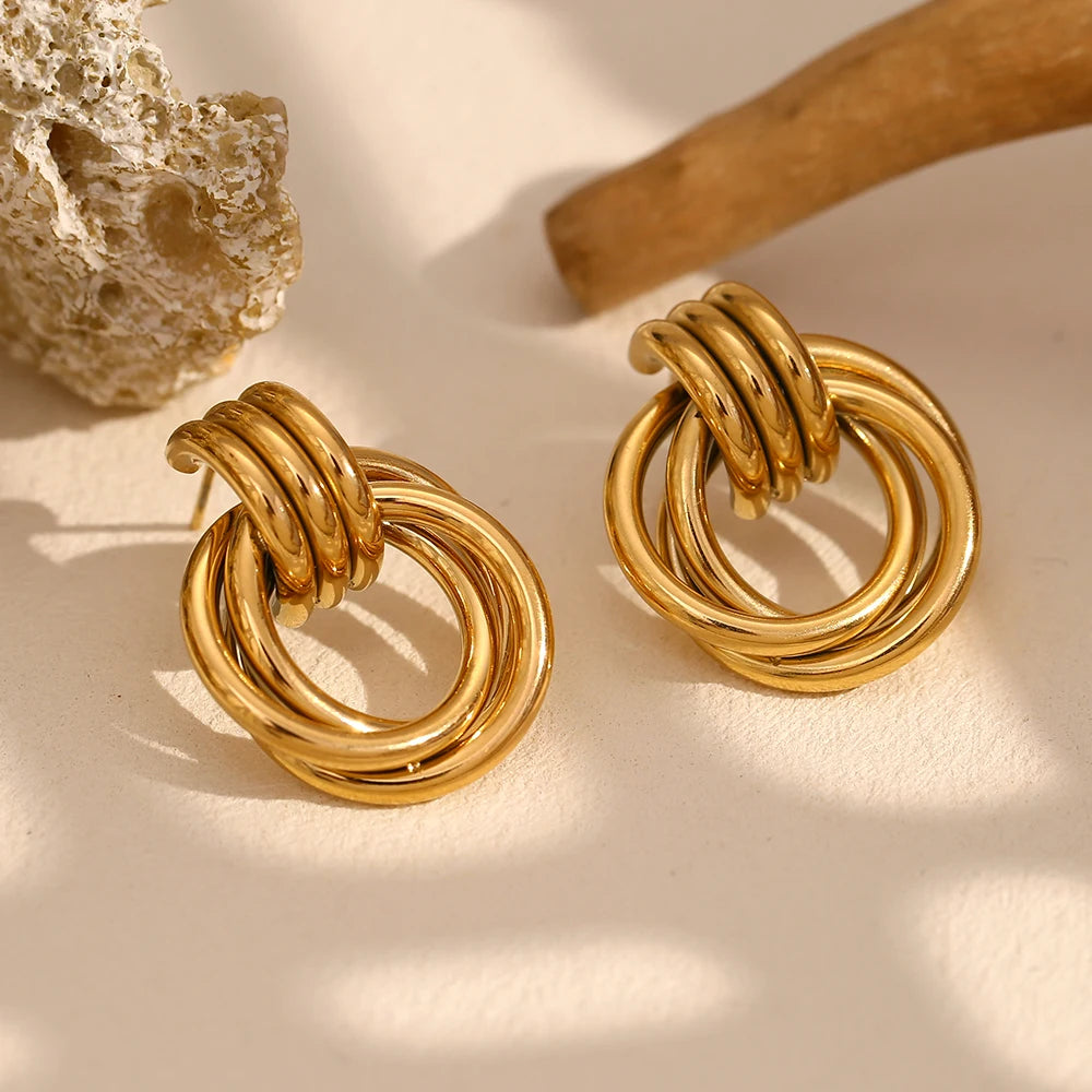 E.B.belle-pendientes circulares de líneas clásicas para mujer, joyería sin deslustre, acero inoxidable, hipoalergénico, chapado en oro de 18 quilates