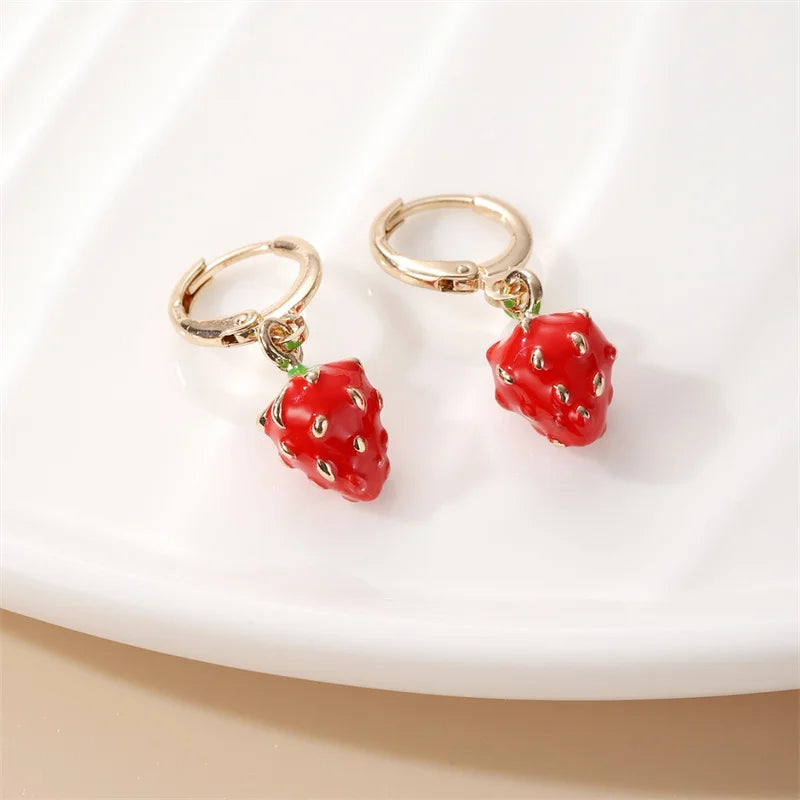 Pendientes de gota de fresa para mujer y niña, aretes de tuerca de fresa, accesorios de joyería, regalos, 1 par