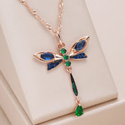Kinel-collar con colgante de libélula de circón Natural para mujer, joyería fina Vintage chapada en oro rosa y negro, color azul intenso, 585