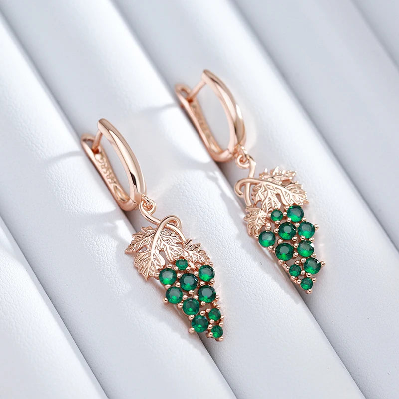 Kienl-pendientes largos de gota de uva para mujer, circonita Natural verde brillante, Color oro rosa 585, joyería Vintage de cristal única