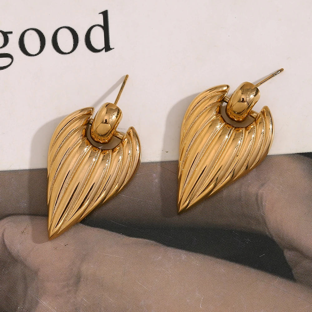 E.B.belle-pendientes de empalme de fundición de corazón y plumas, joyería de moda, decoración de acero inoxidable 316L resistente al agua