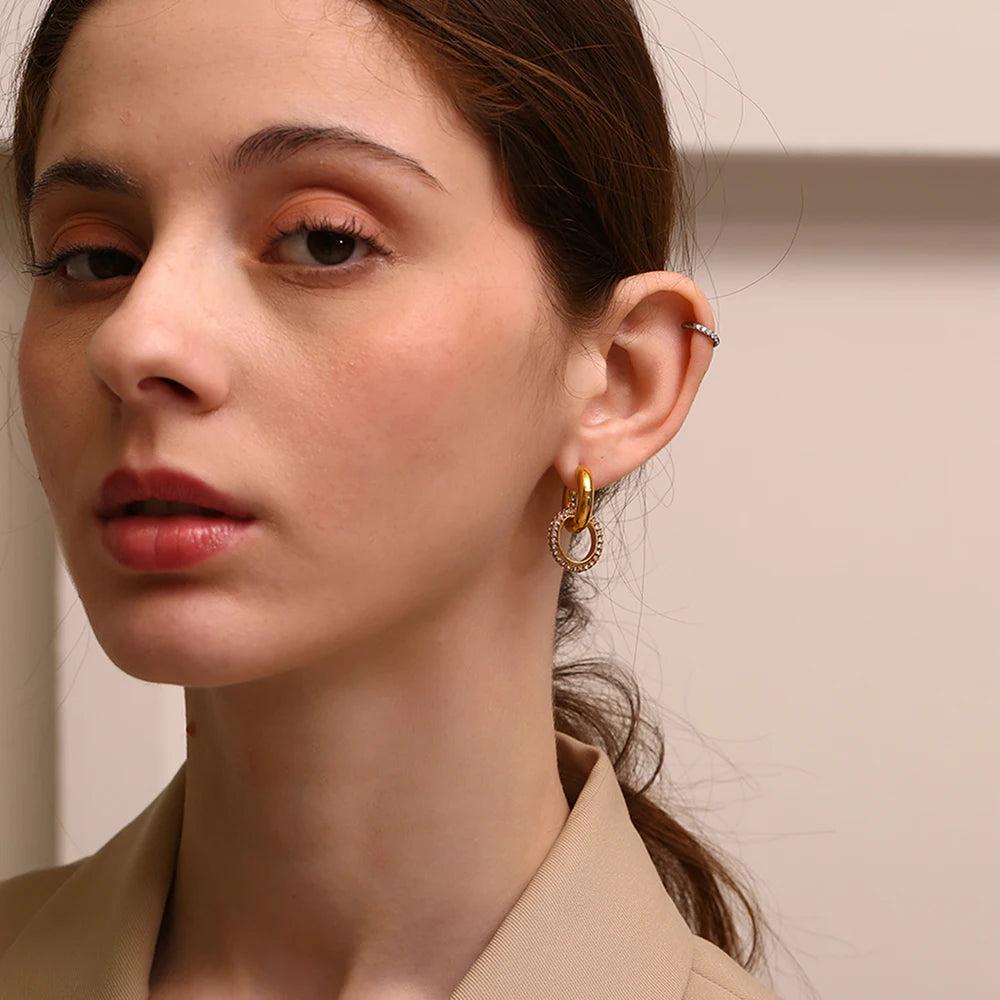 E.B.belle-pendientes de aro con círculo redondo brillante para mujer, aretes de aro con diamantes de imitación completos, joyería de fiesta