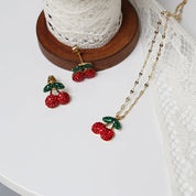 RHYSONG-collar con colgante de cereza de acero inoxidable 316L, pendientes delicados, cadena chapada en oro a la moda para mujer, regalo de joyería