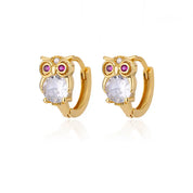 Pendientes de aro de búho de cristal para mujer, aretes de acero satinado con circonita de Animal, conejo, leopardo, elefante, oso, joyería bonita, regalo para niñas